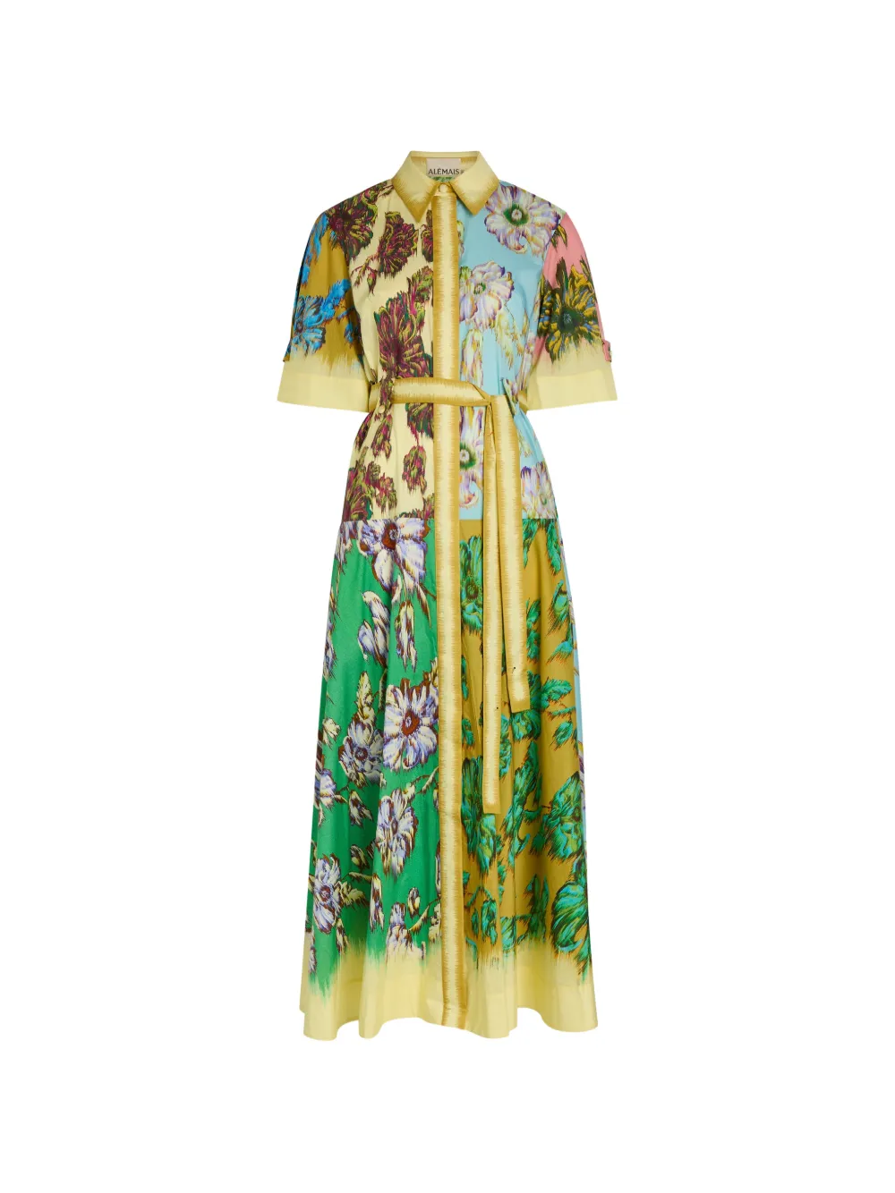 ALEMAIS Jerry floral-print belted maxi shirt dress - Giallo