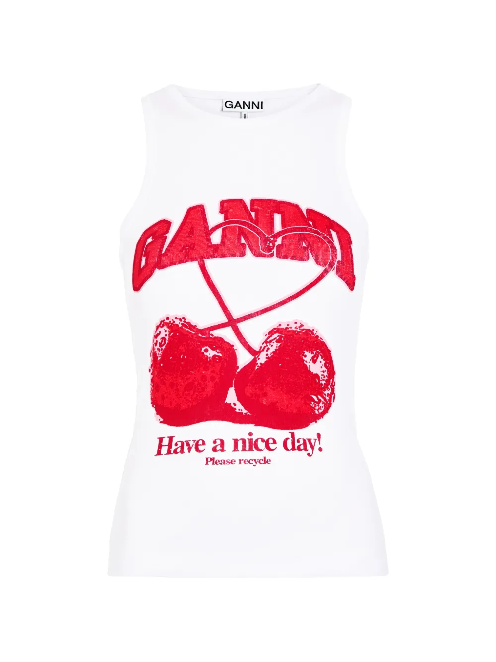 GANNI cherry graphic-print racerback tank top - Bianco