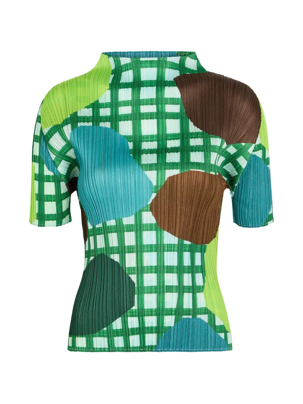 Issey Miyake plissé-effect check-print T-shirt - Verde
