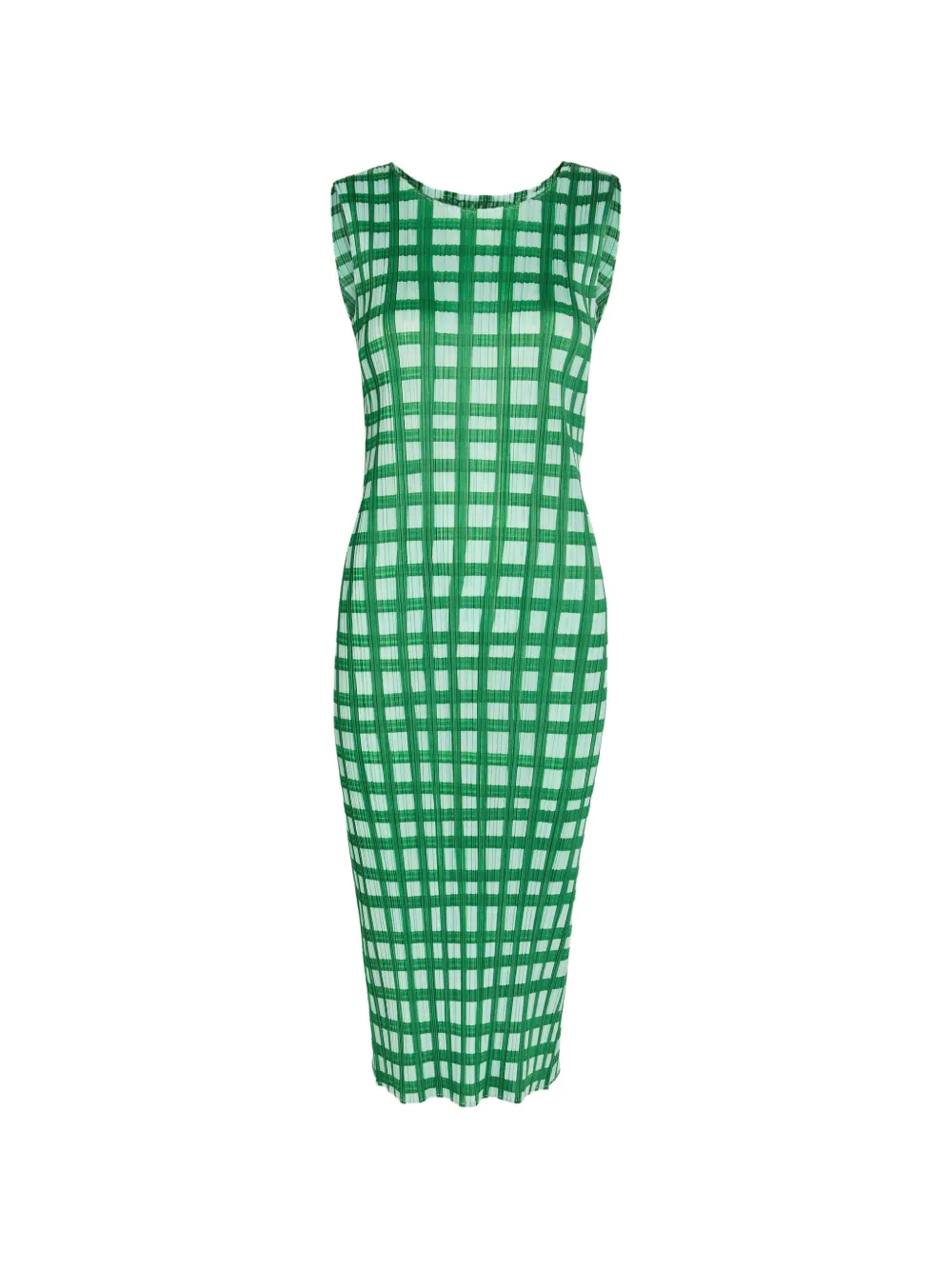 Issey Miyake check-print pleated mid dress - Verde