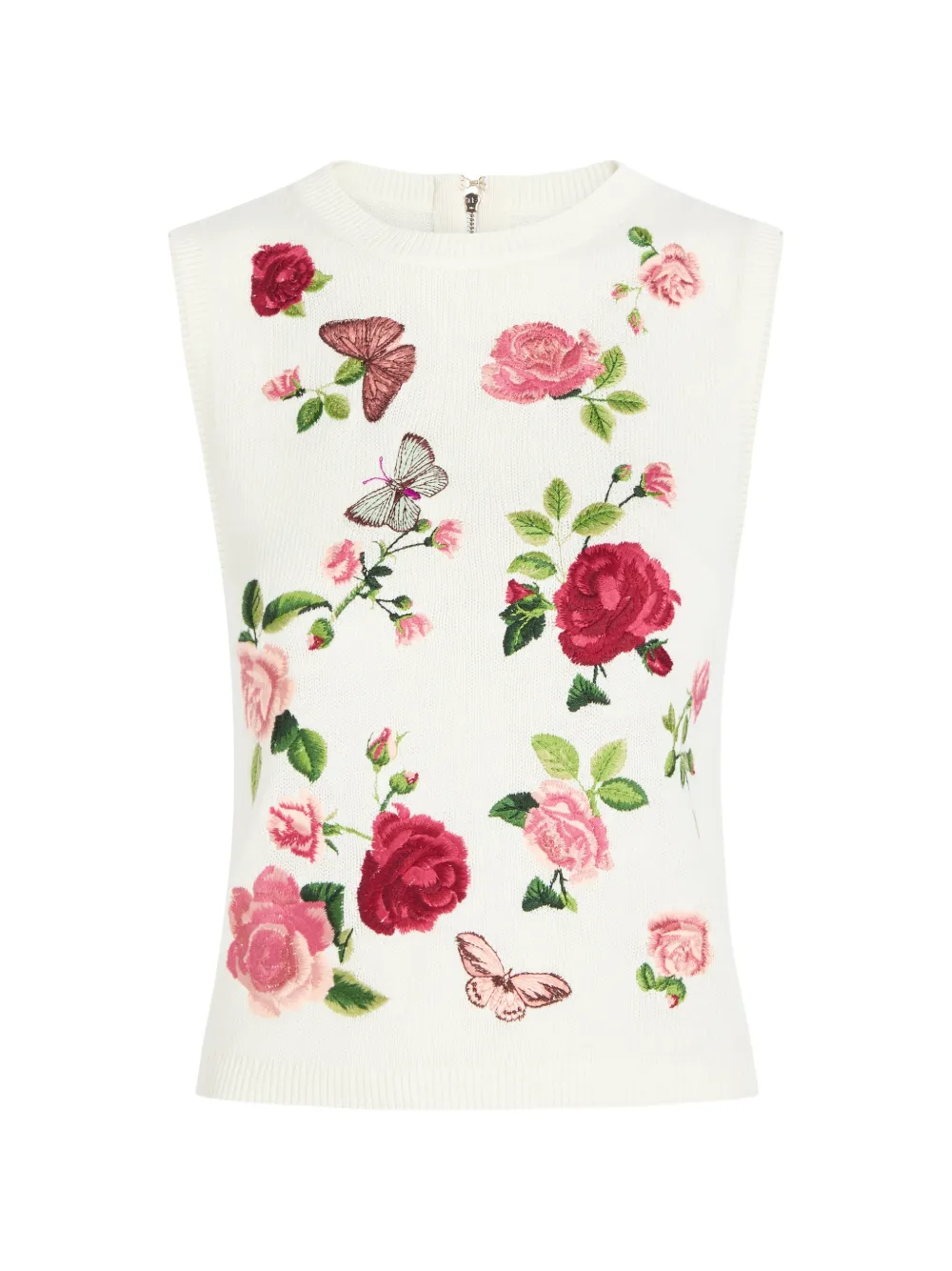 alice + olivia Reva floral-embroidered knitted vest - Toni neutri