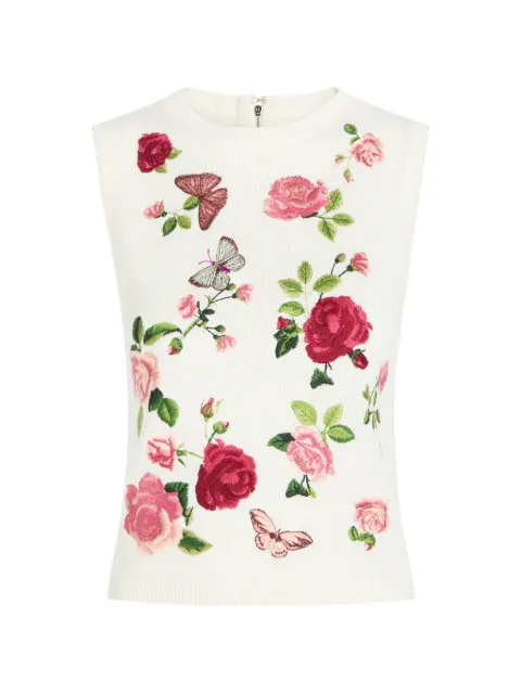 alice + olivia Reva floral-embroidered knitted vest