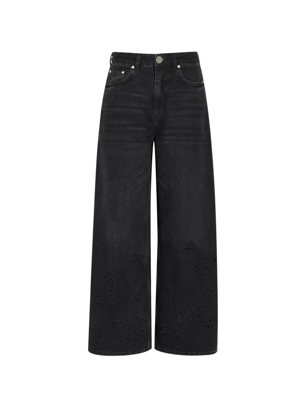 GANNI floral-embroidered wide-leg jeans - Nero