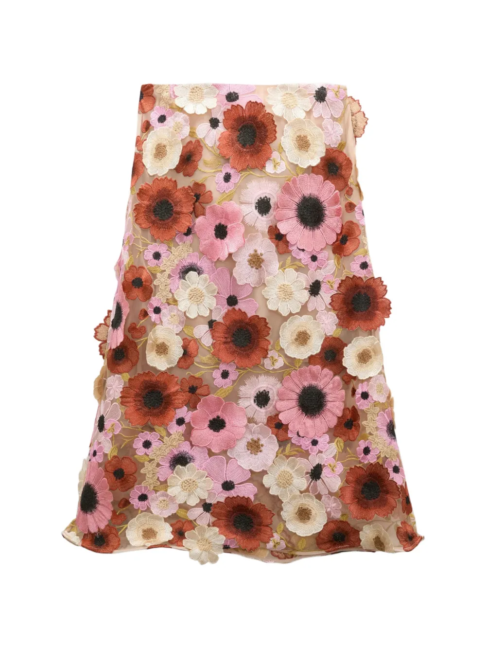 Dorothee Schumacher Blooming Meadow 3D floral-embroidered A-line midi skirt - Toni neutri