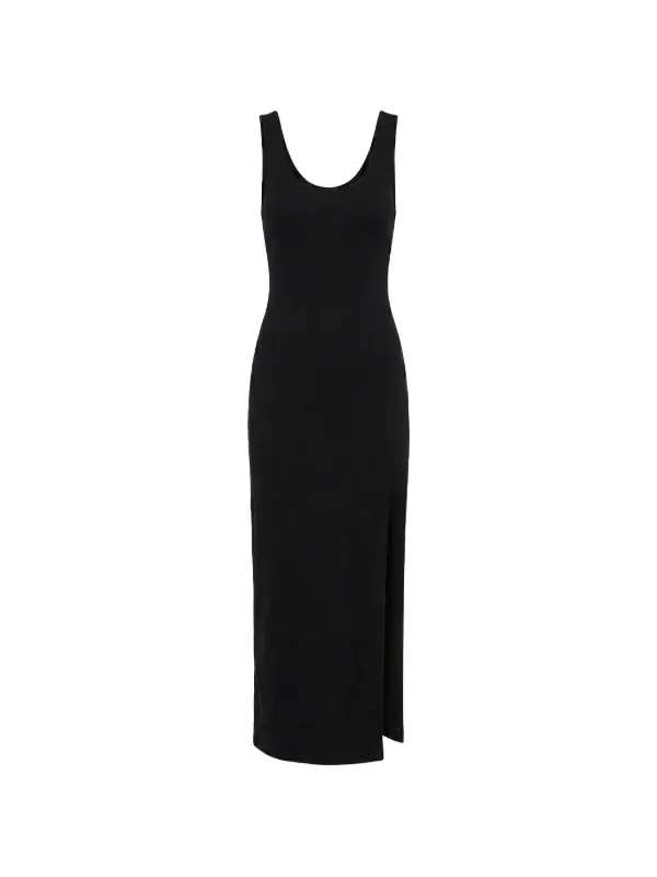 WARDROBE.NYC Ribbed-knit Side-slit Sleeveless Maxi Dress in Black