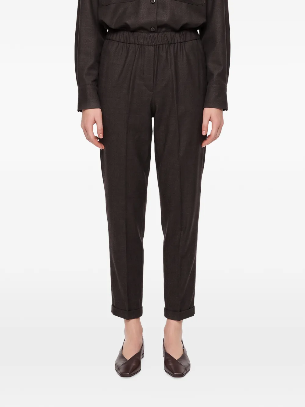 Antonelli Rosalba cigarette elasticated-waistband turn-up trousers Bruin