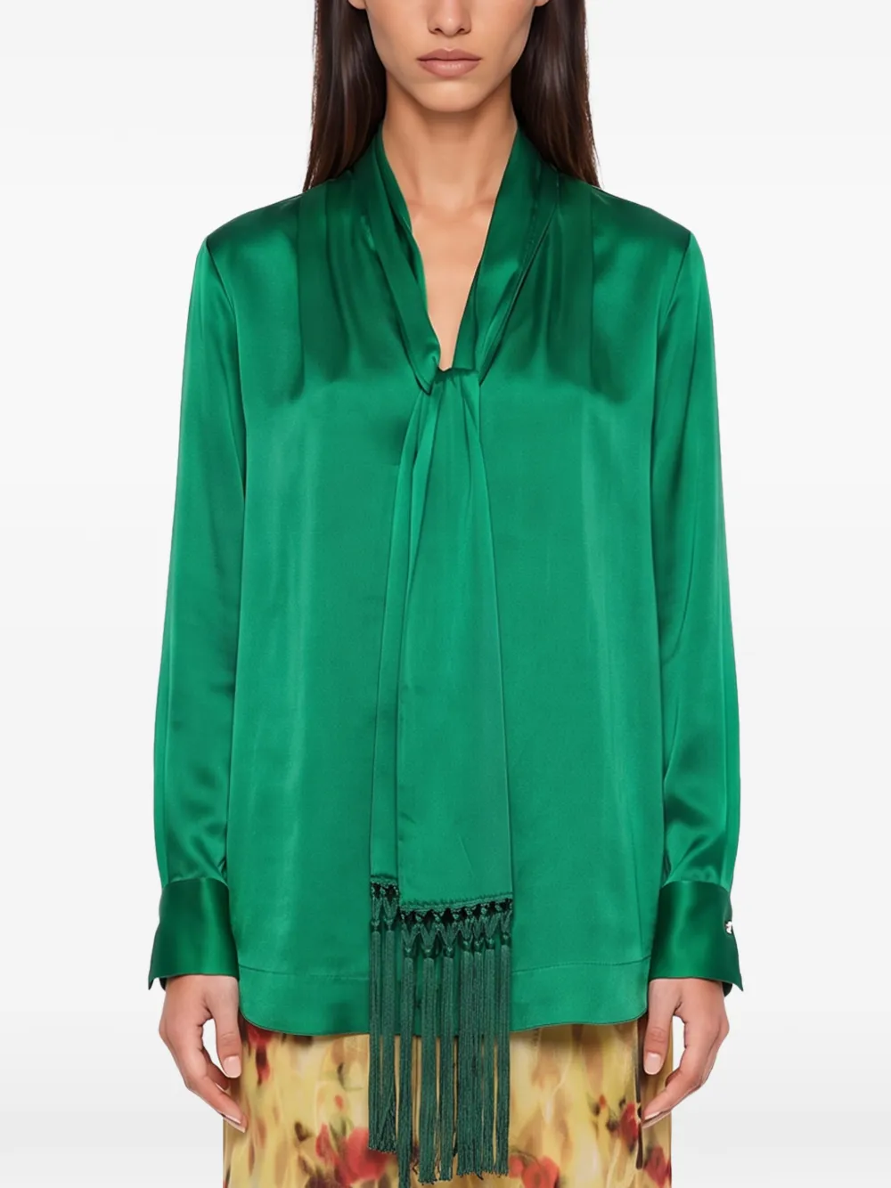 Forte fringe-trim silk blouse Groen