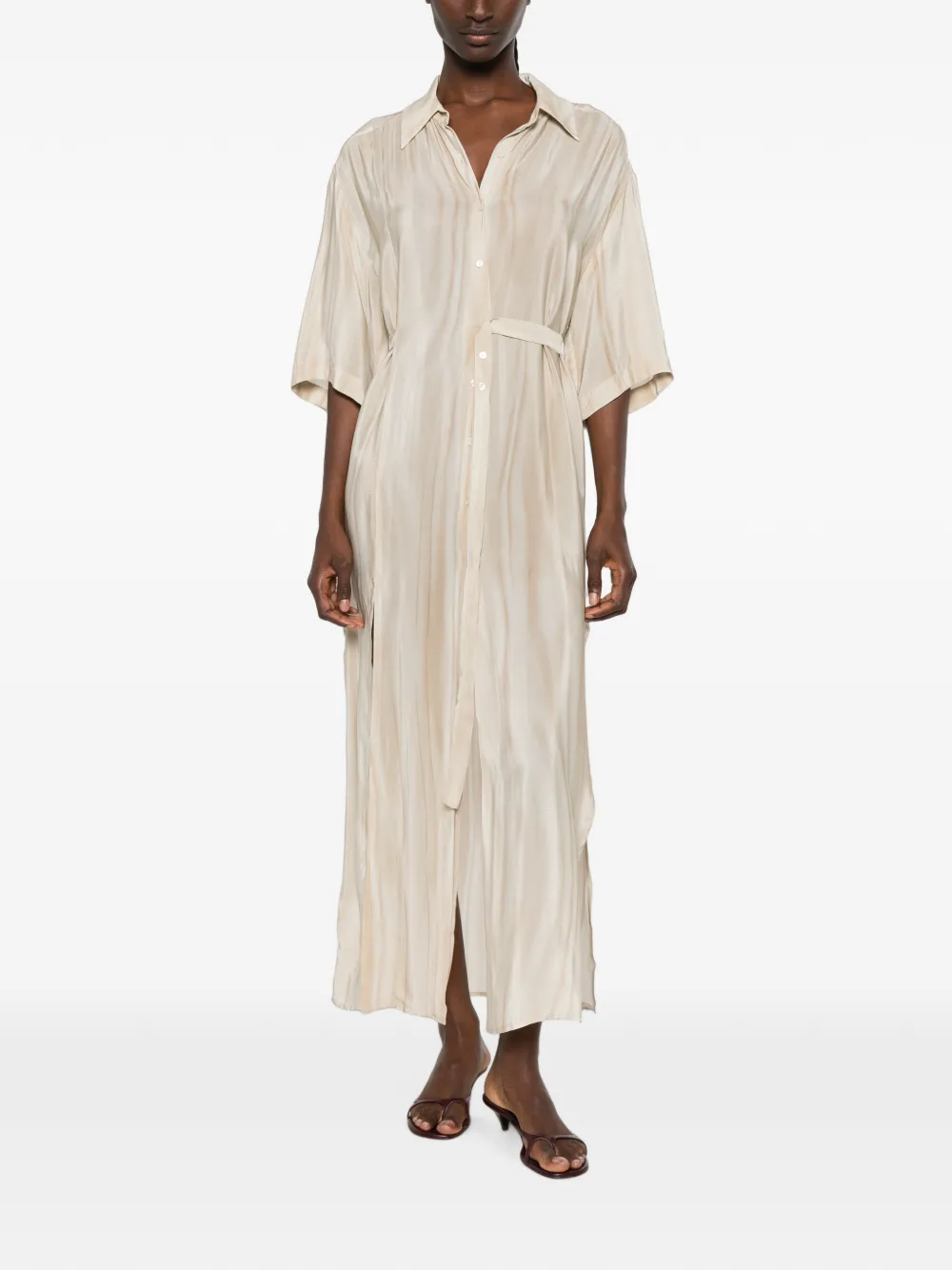 Rame Belted Button-down Maxi Dress In Neutral