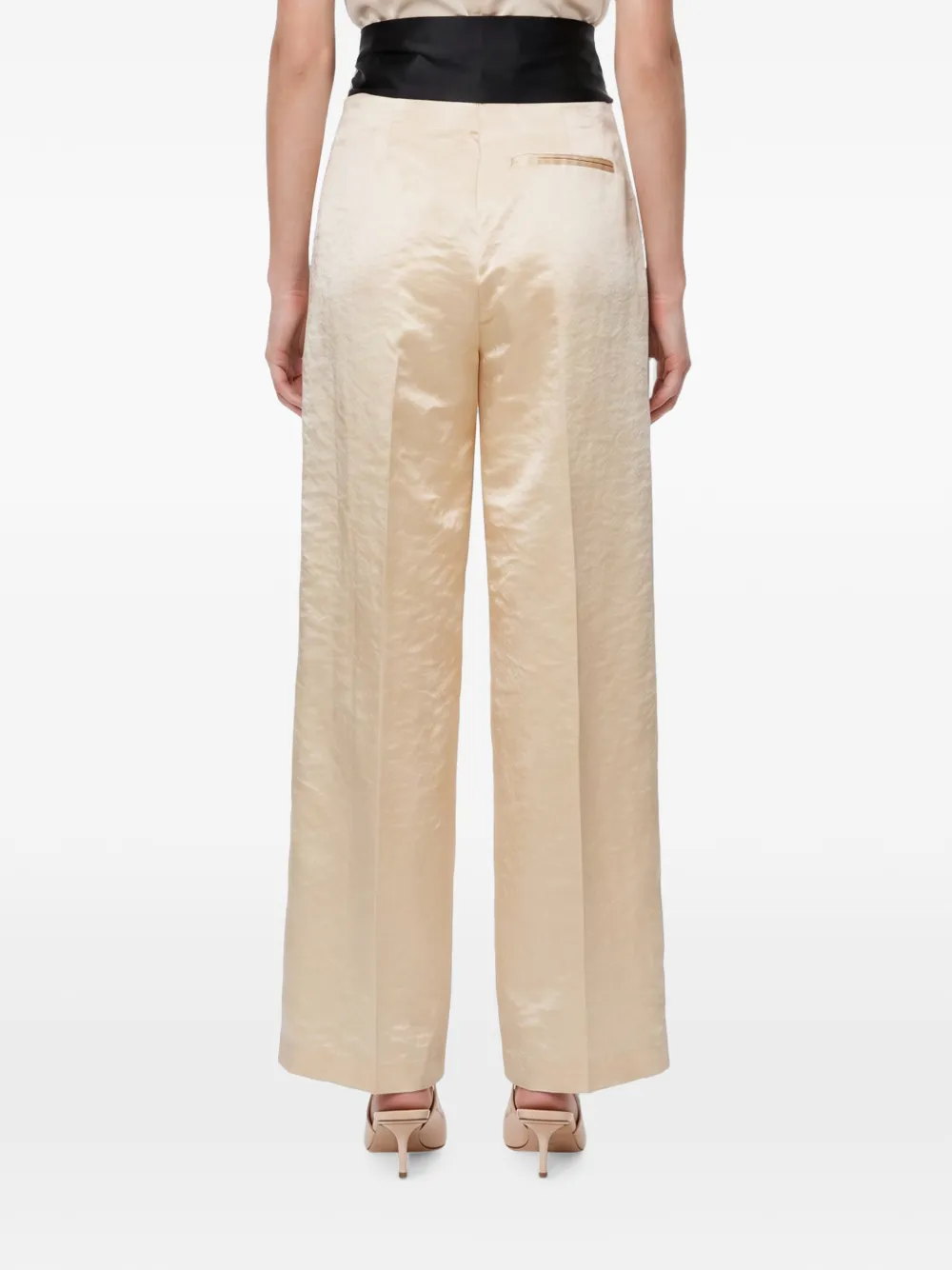 Forte Bias straight broek met gestrikte taille en satijnen afwerking Beige