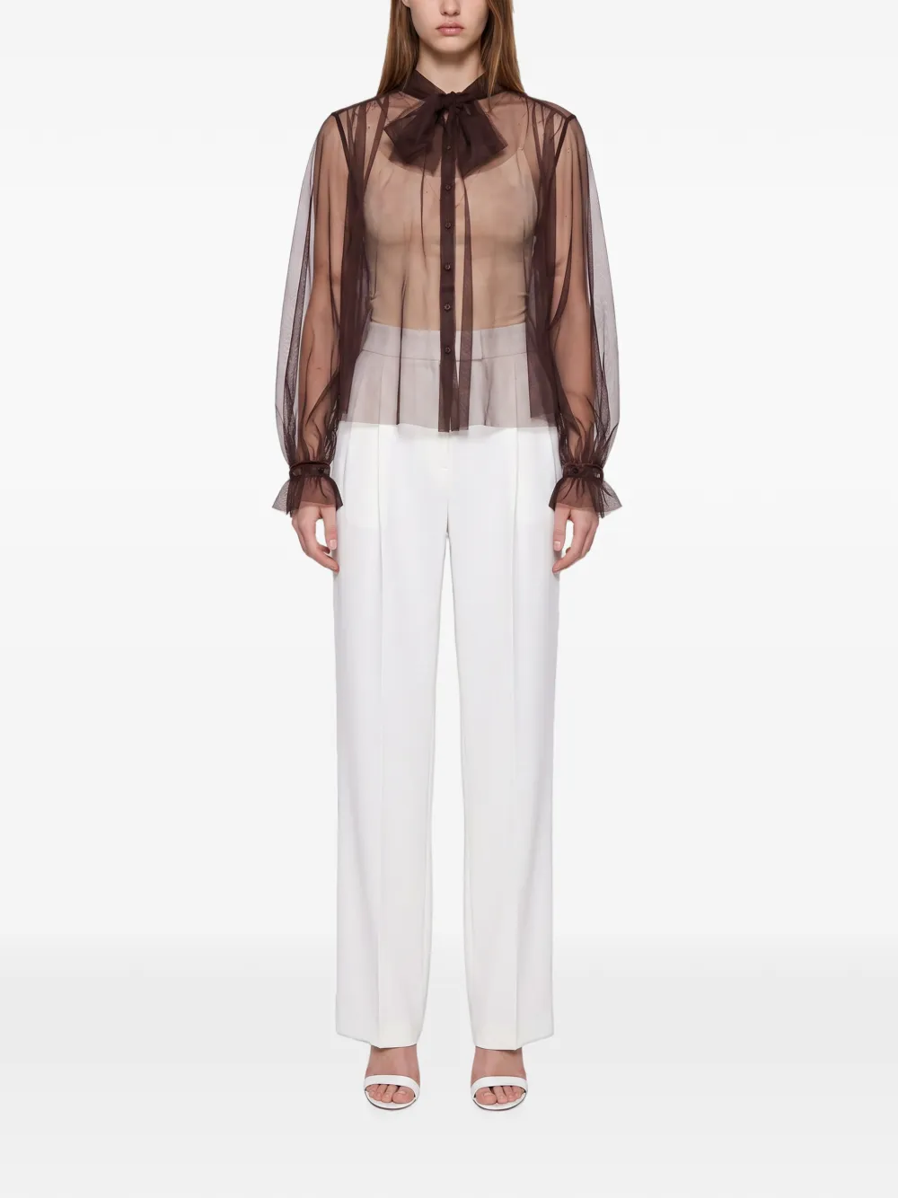 Forte Doorzichtige blouse met gestrikte hals Bruin