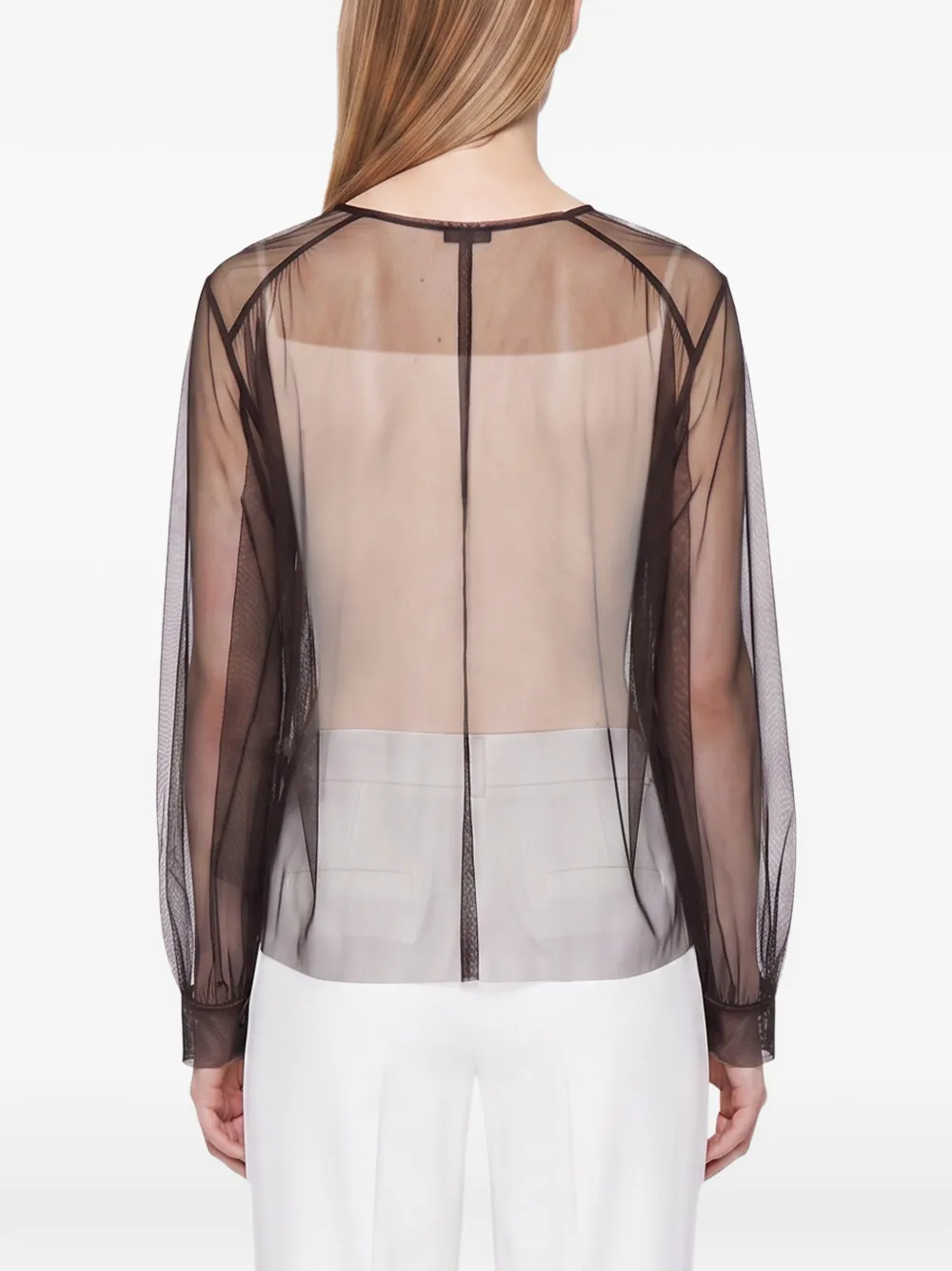 Forte Doorzichtige blouse met gestrikte hals Bruin