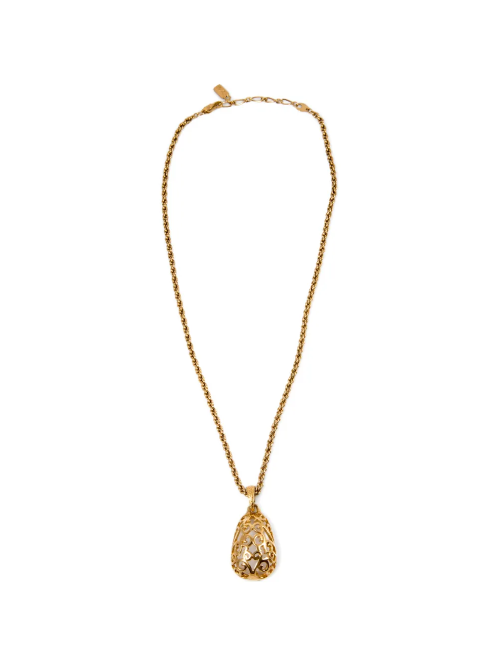 Pre-owned Saint Laurent 1990s Filigree Drop Necklace In Gold