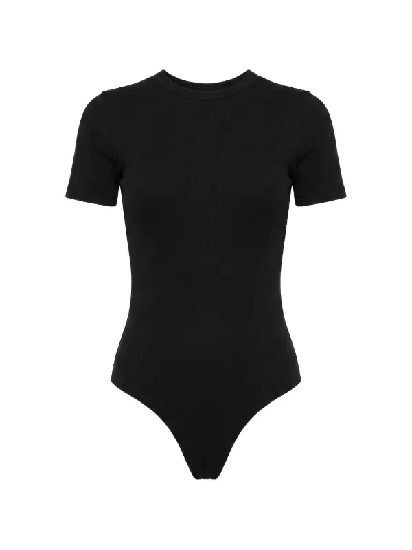 WARDROBE.NYC Ribbed-knit Short-sleeve Bodysuit in Black