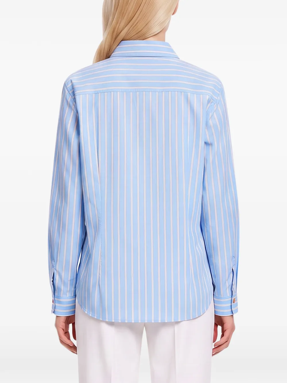 Forte Blouse met gestreepte Peter Pan kraag Blauw