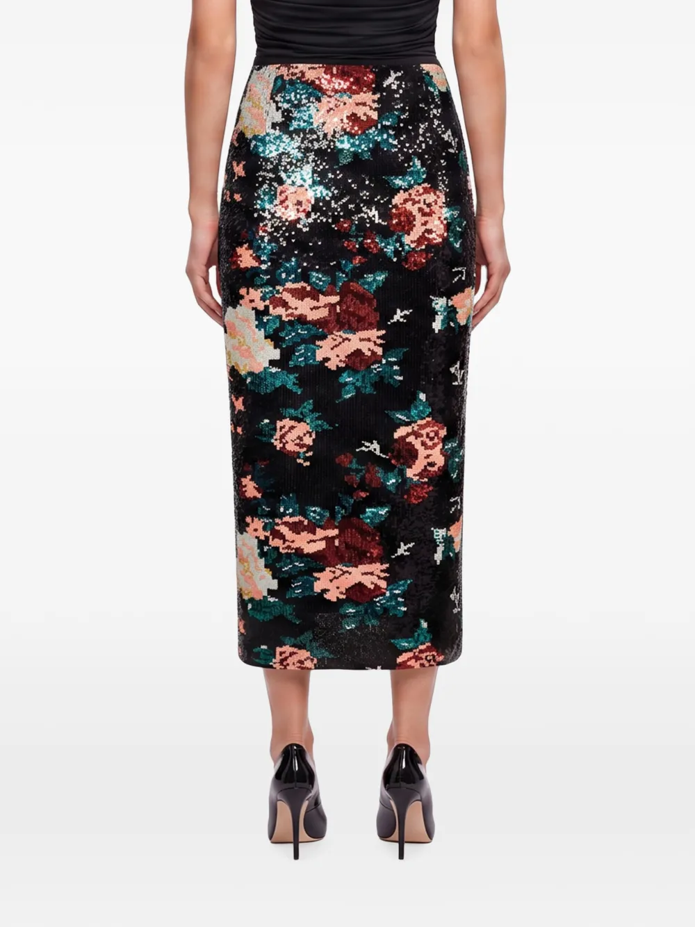 Forte sequin-embellished floral-print midi skirt Zwart