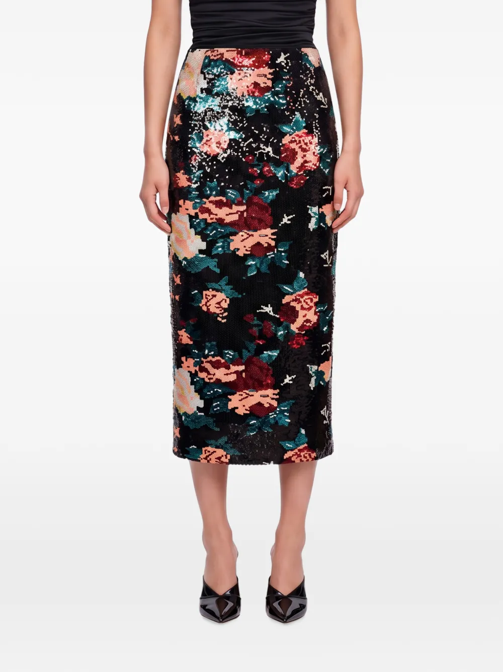 Forte sequin-embellished floral-print midi skirt Zwart