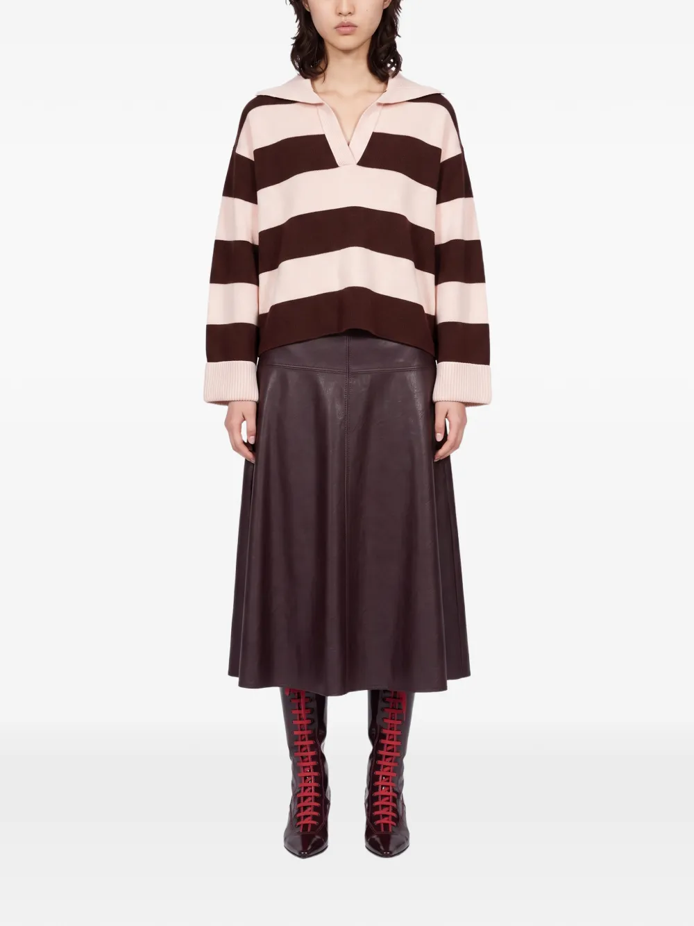 Forte striped polo-collar sweater Bruin