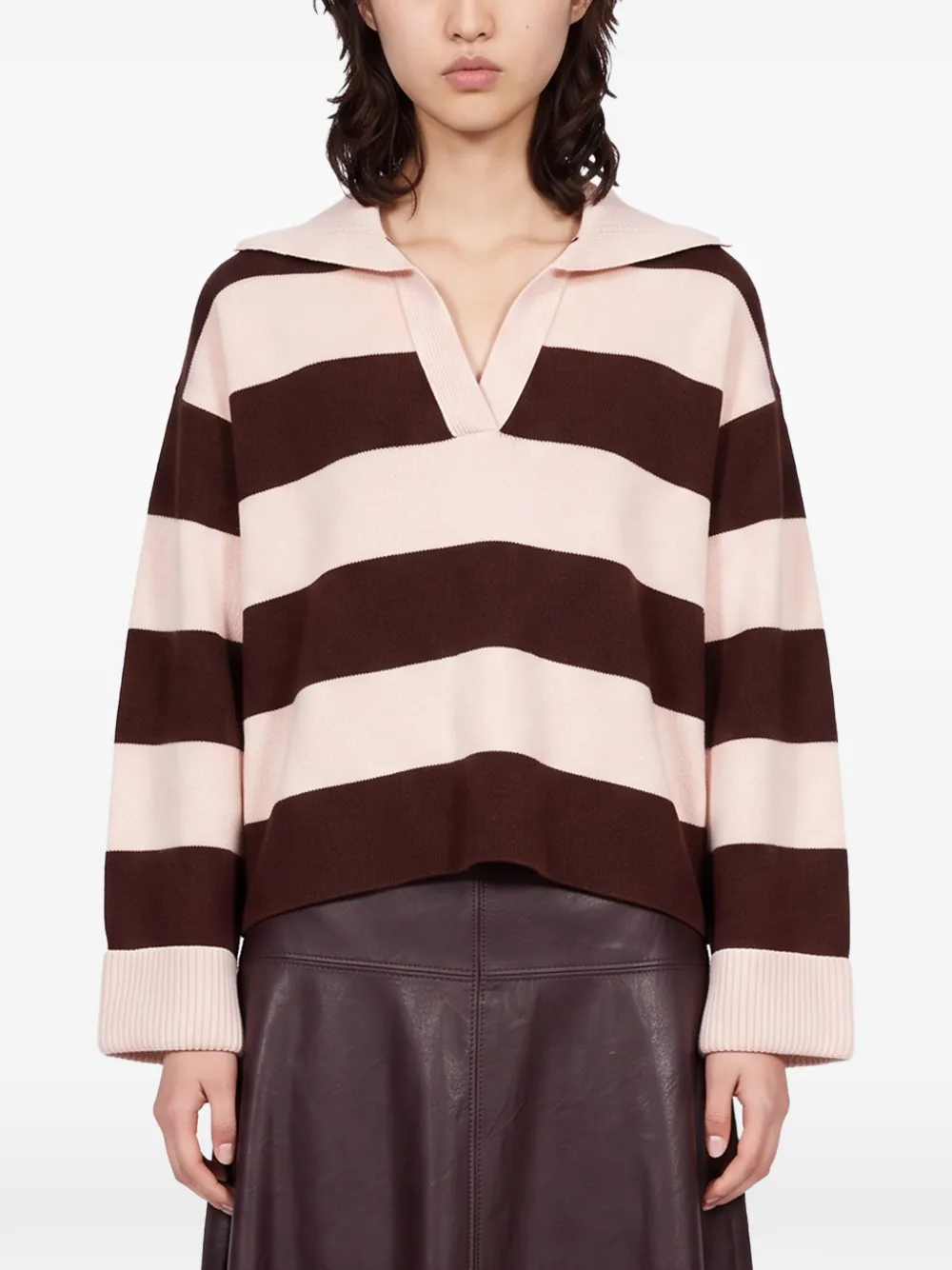 Forte striped polo-collar sweater Bruin