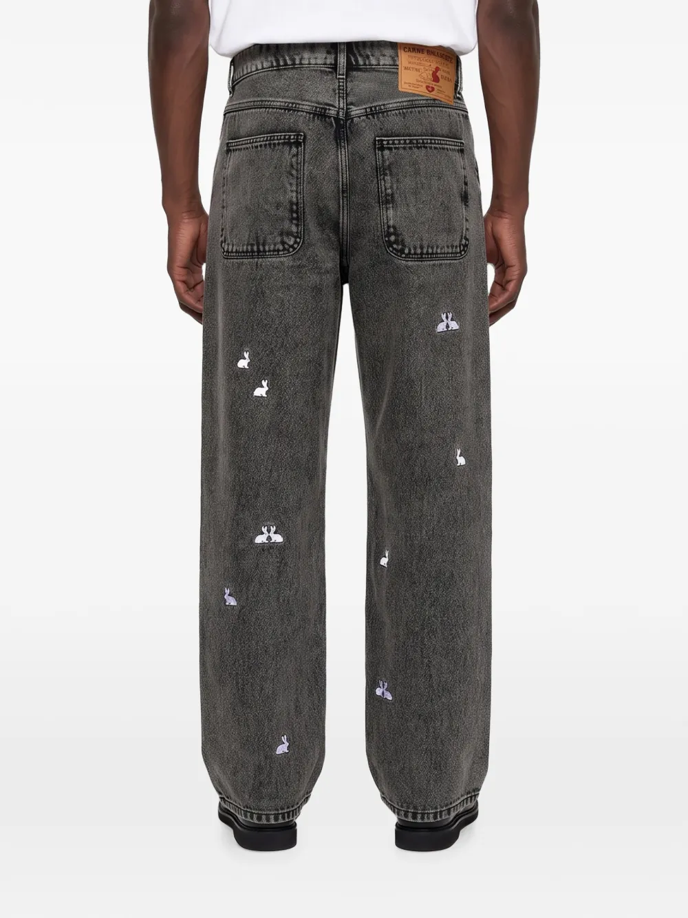 CARNE BOLLENTE Billionaire rabbit-embroidered acid-wash jeans Zwart