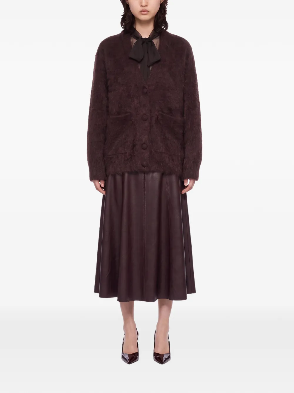 Forte brushed-finish V-neck cardigan Bruin