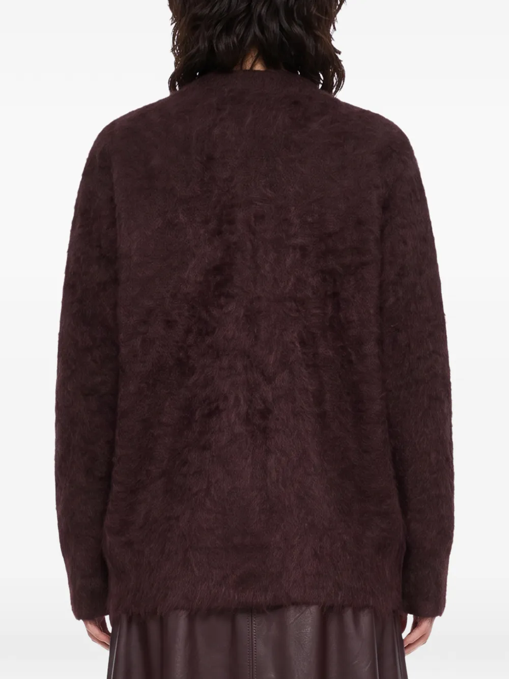 Forte brushed-finish V-neck cardigan Bruin
