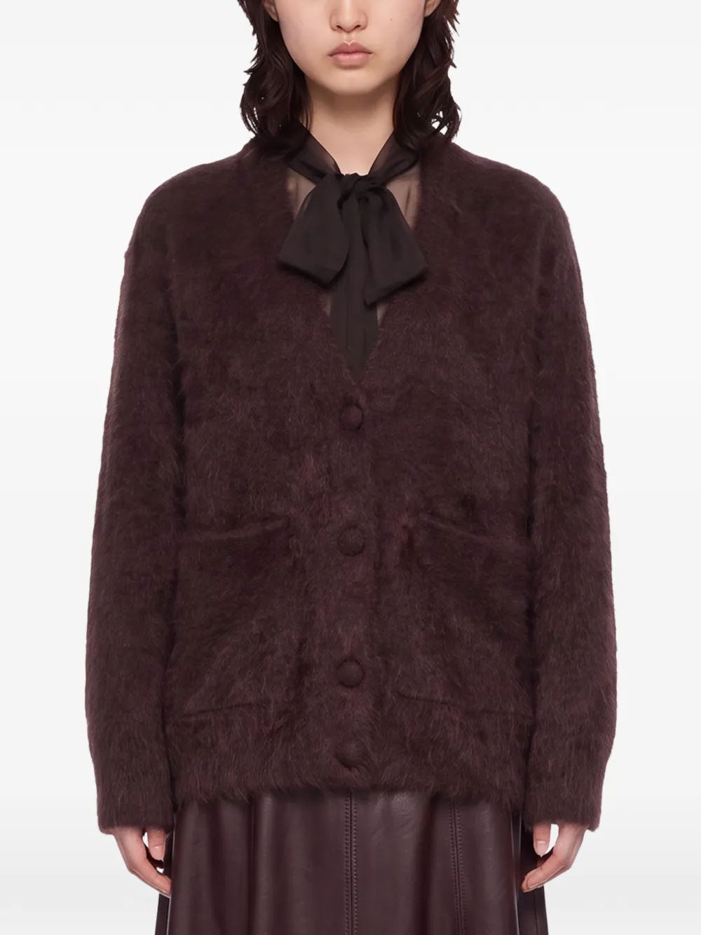 Forte brushed-finish V-neck cardigan Bruin