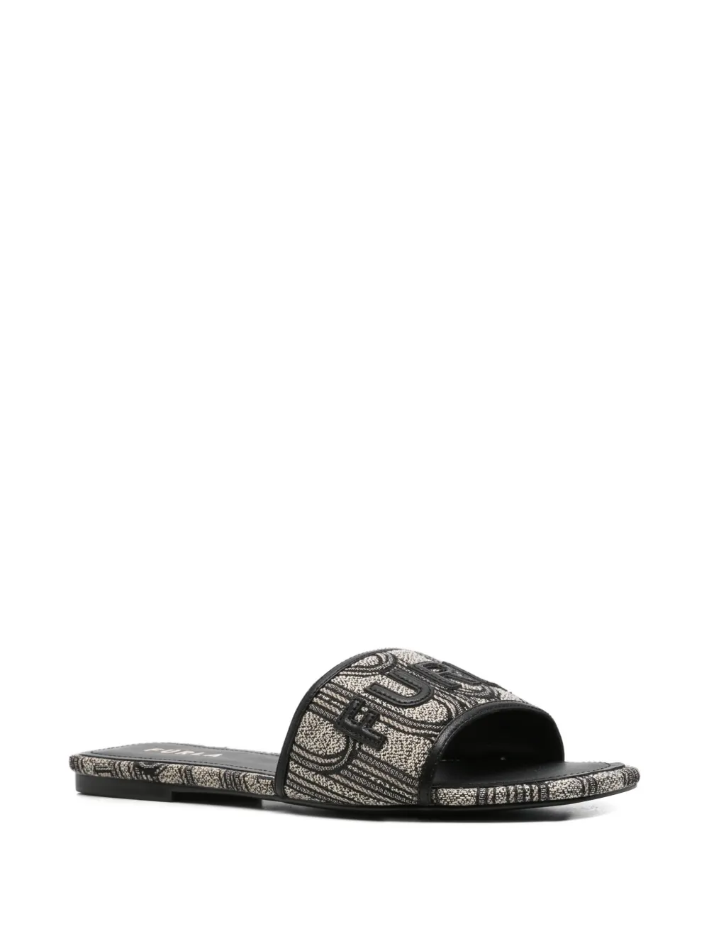 Furla Brezza monogram-pattern flat sandals Zwart