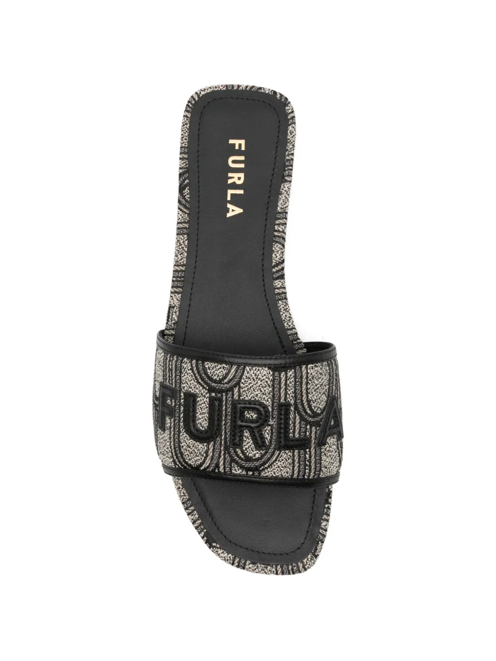 Furla Brezza monogram-pattern flat sandals Zwart