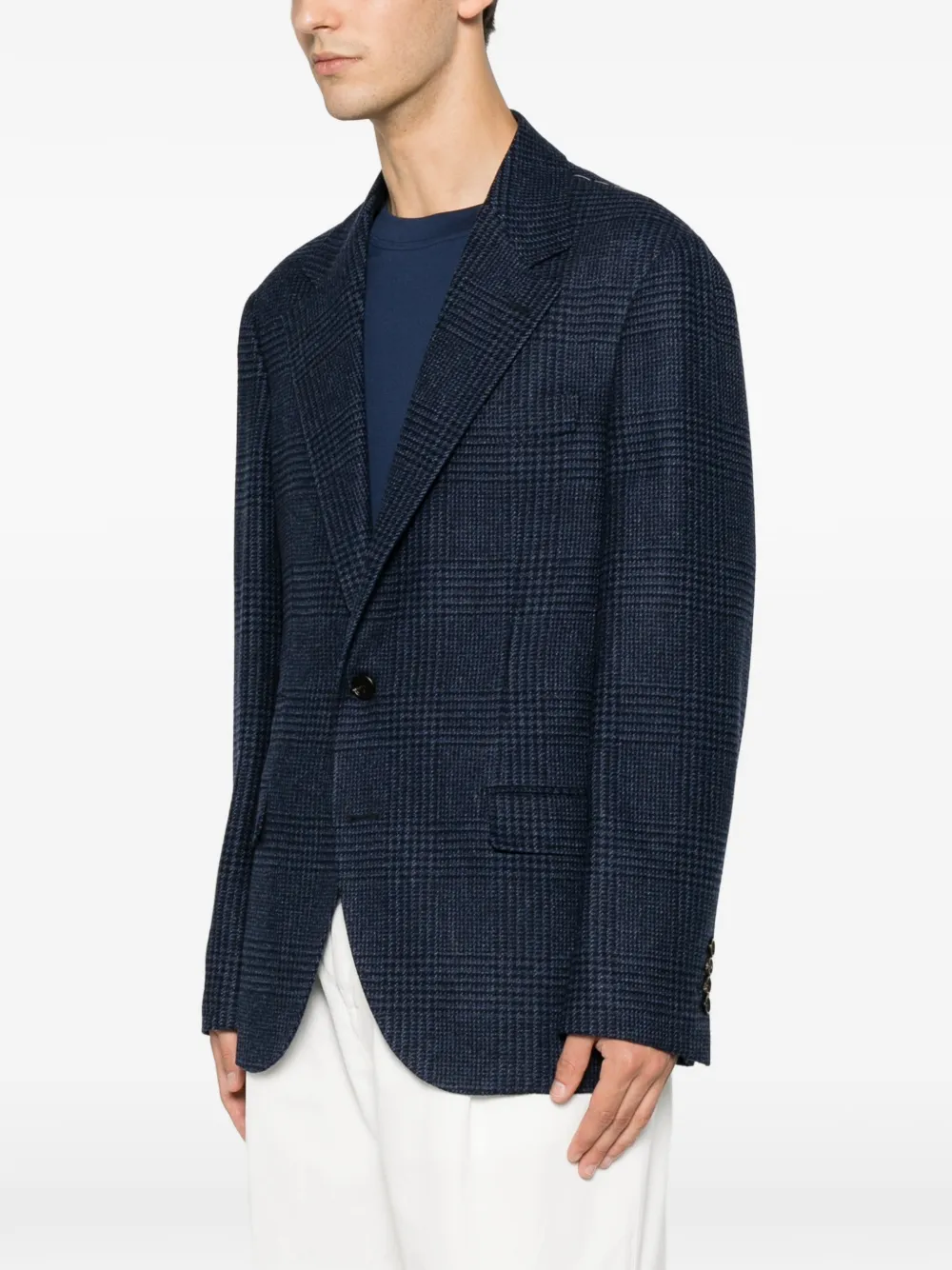 Brunello Cucinelli Geruite blazer met enkele rij knopen Blauw