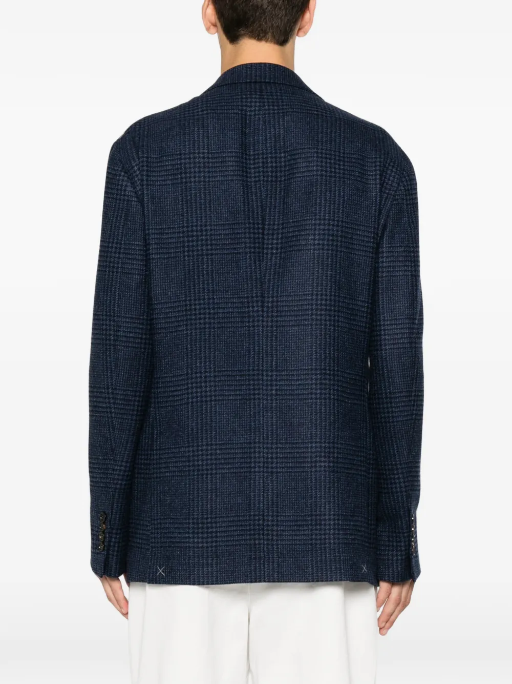 Brunello Cucinelli Geruite blazer met enkele rij knopen Blauw