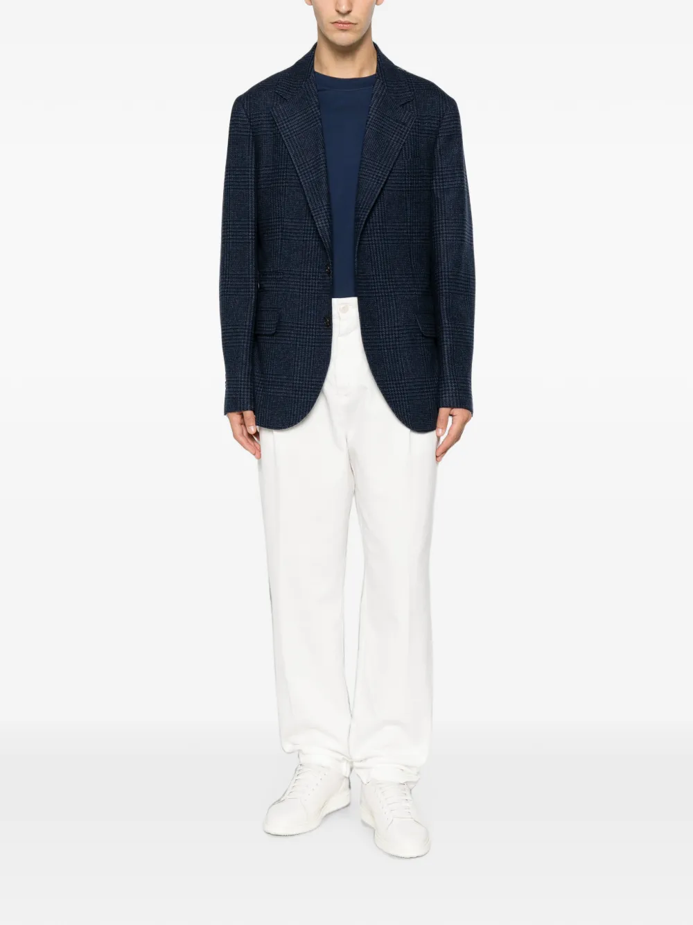 Brunello Cucinelli Geruite blazer met enkele rij knopen Blauw