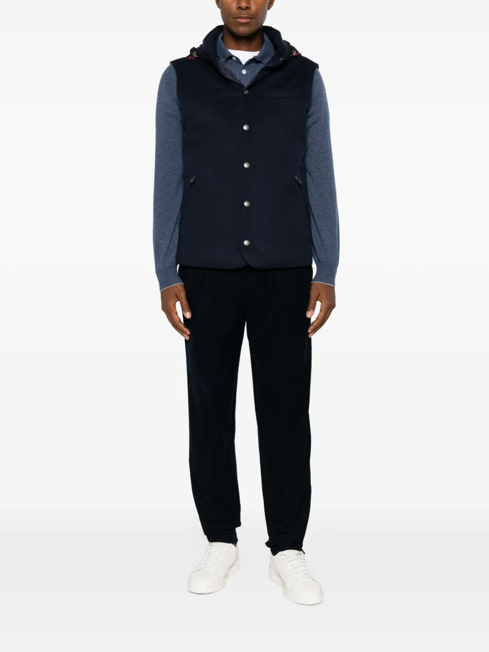 Brunello Cucinelli Wollen gilet met capuchon Blauw