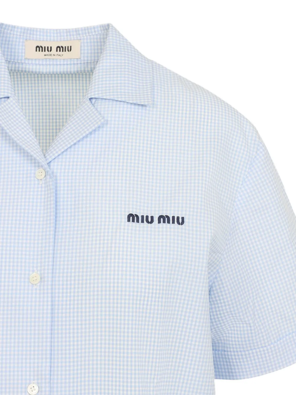 Miu Blouse met gingham ruit en geborduurd logo Blauw