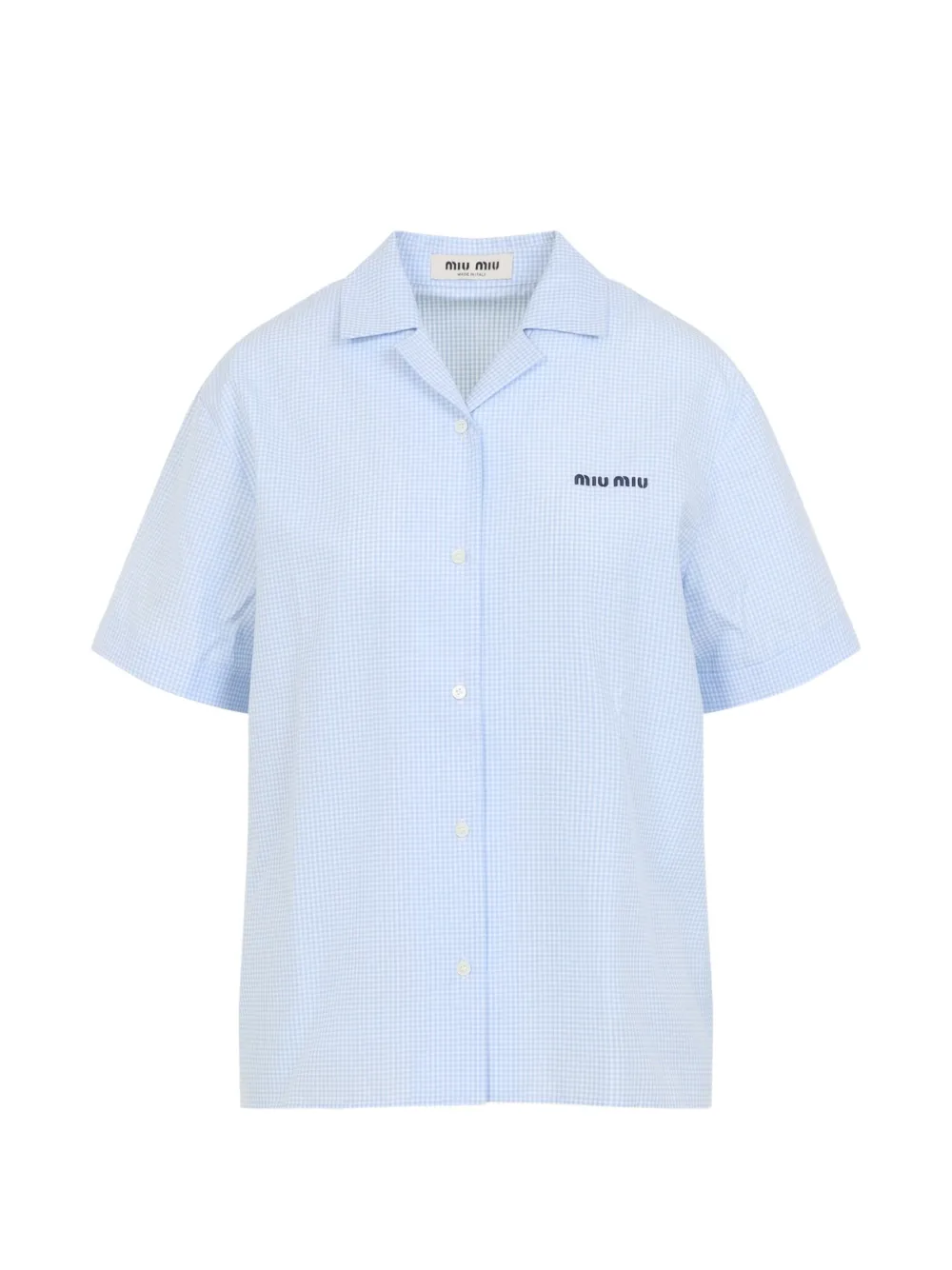 Miu Miu gingham-check logo-embroidered shirt - Blau