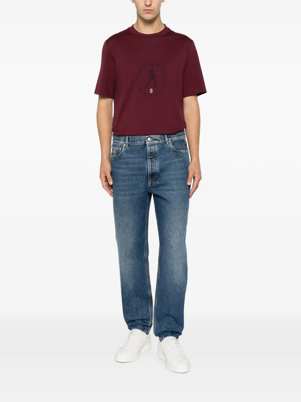 Brunello Cucinelli T-shirt met logoprint met ronde hals Rood
