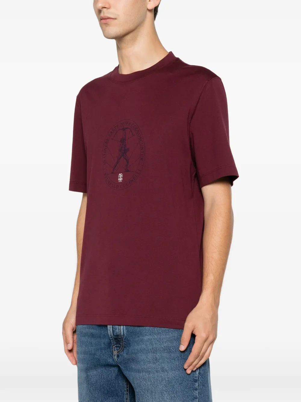 Brunello Cucinelli T-shirt met logoprint met ronde hals Rood