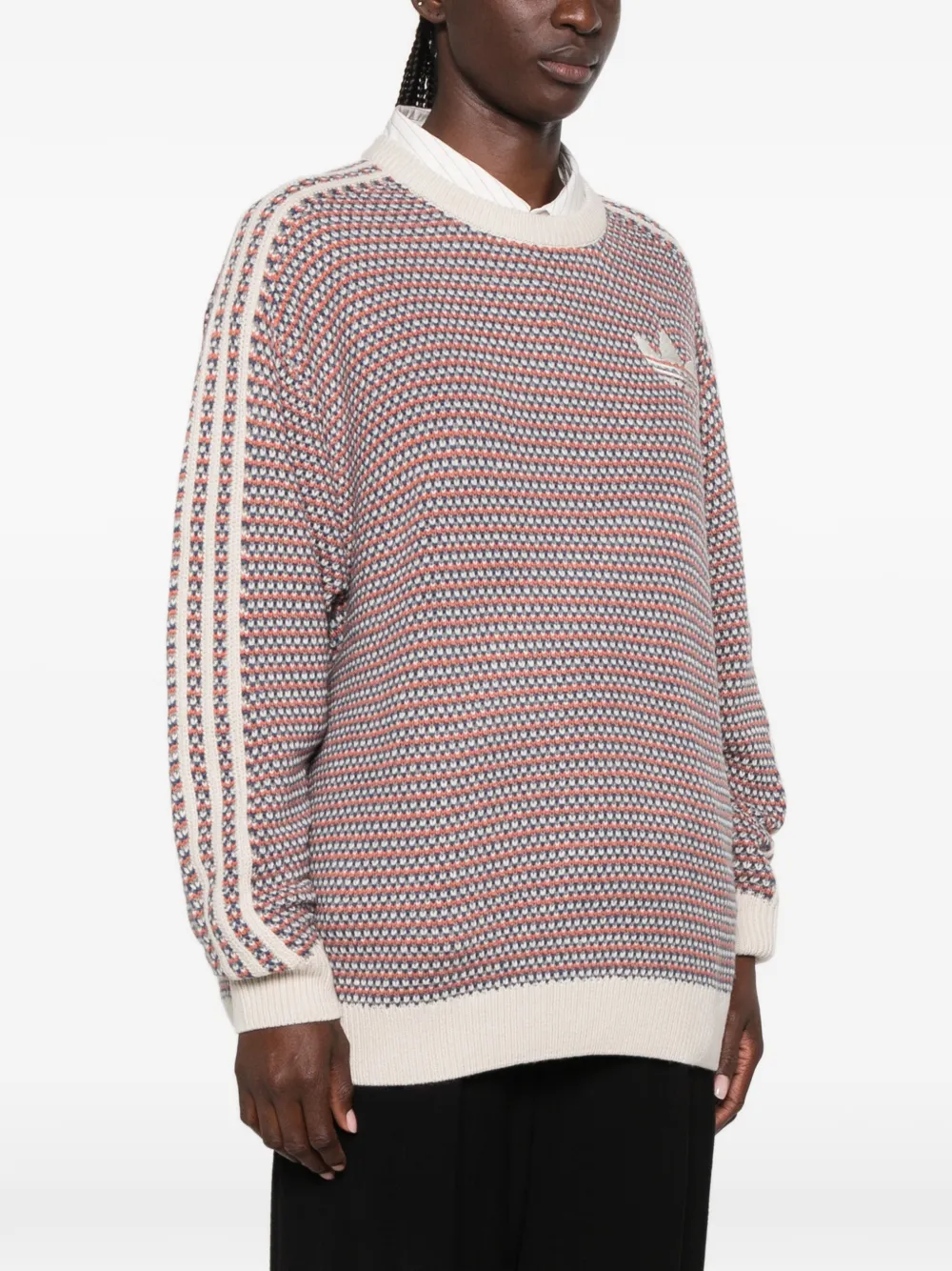 adidas Trefoil-embroidered 3-Stripes sweater Beige