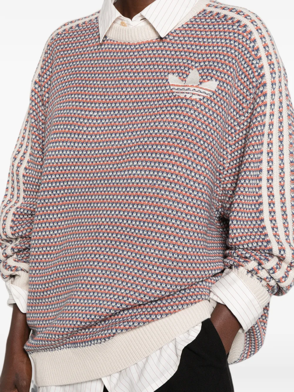 adidas Trefoil-embroidered 3-Stripes sweater Beige