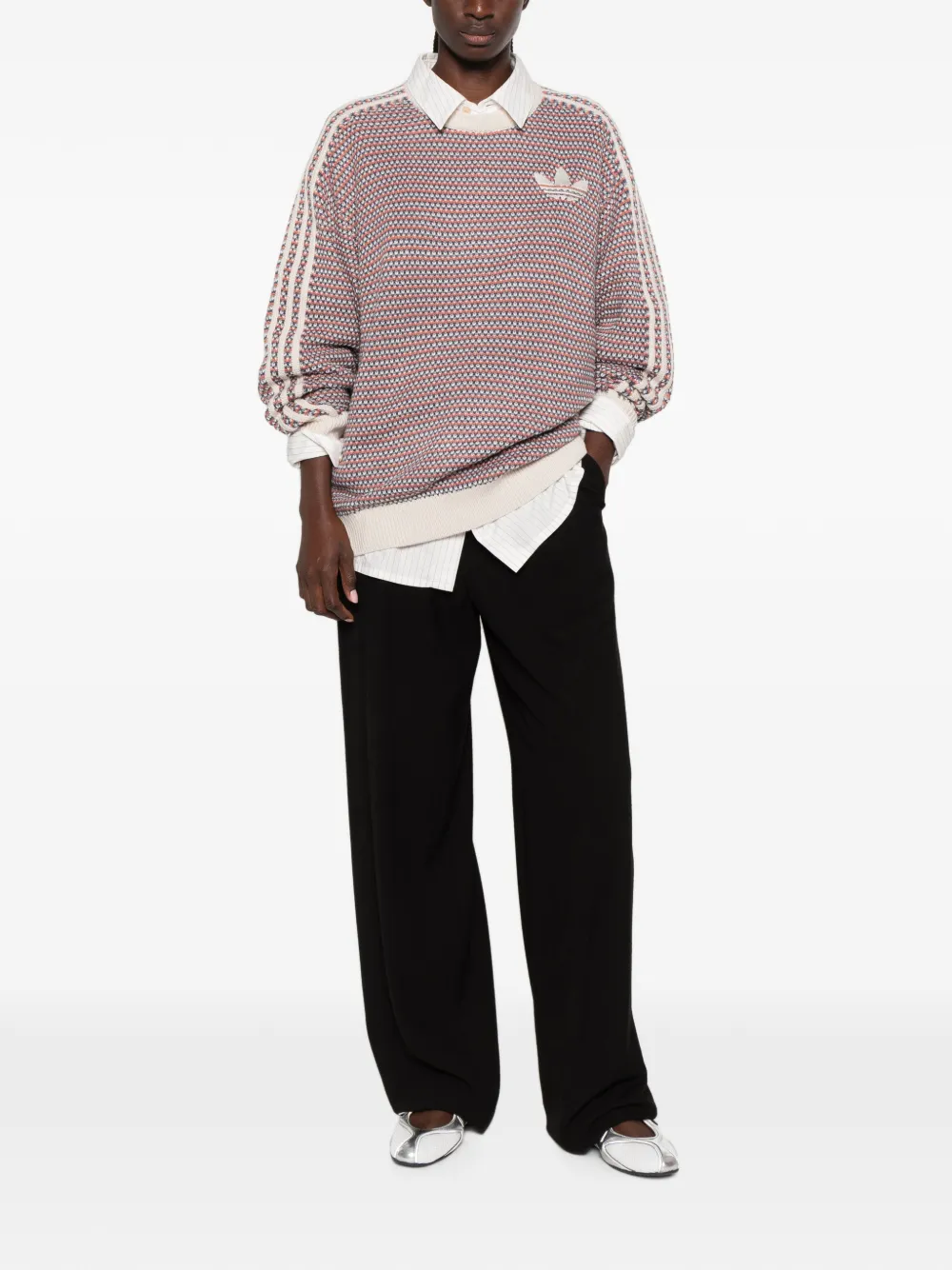 adidas Trefoil-embroidered 3-Stripes sweater Beige