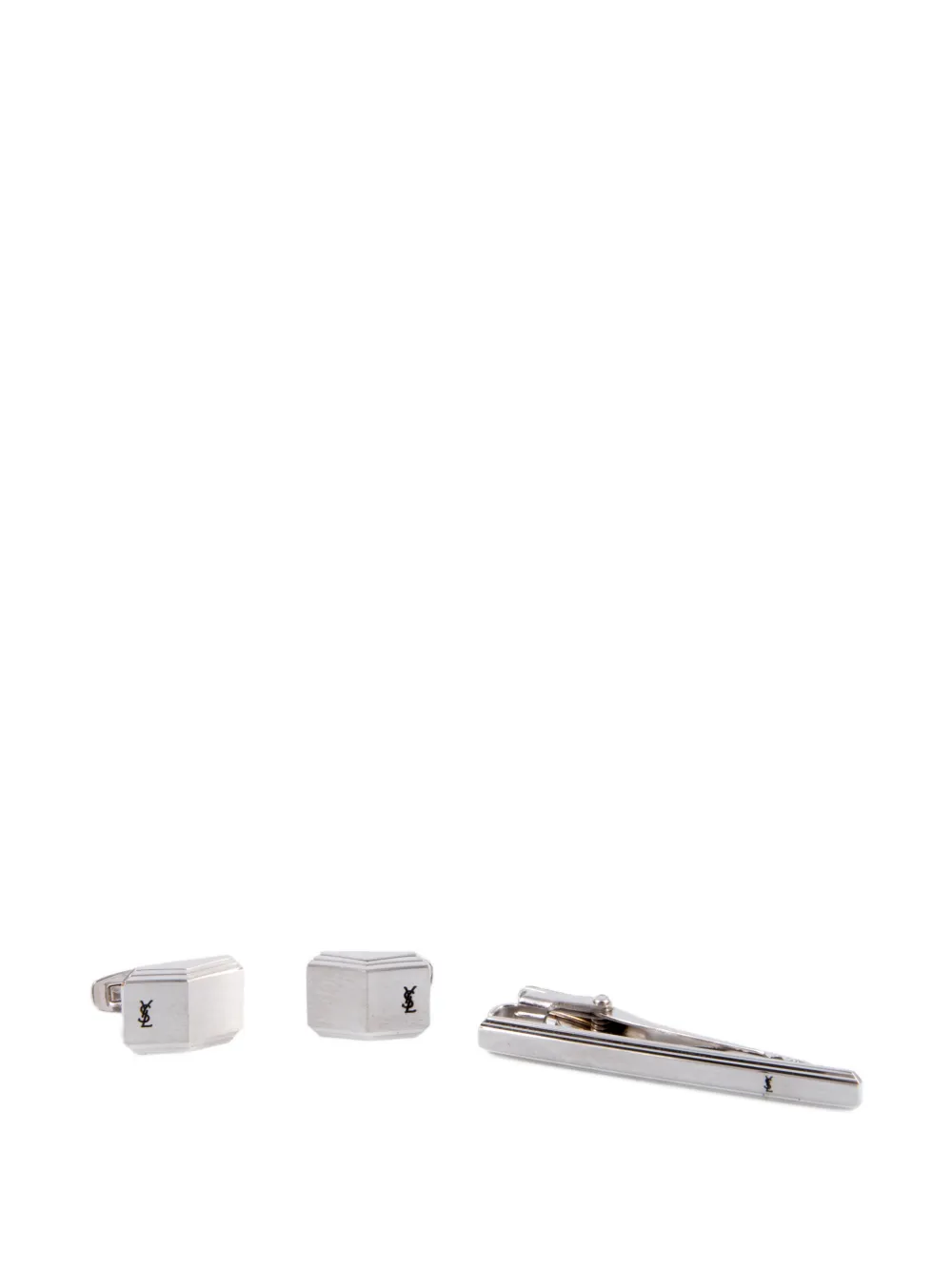 Saint Laurent Pre-Owned 1990s Cassandre-logo cuff-links and tie clip set (set of three) - Silver