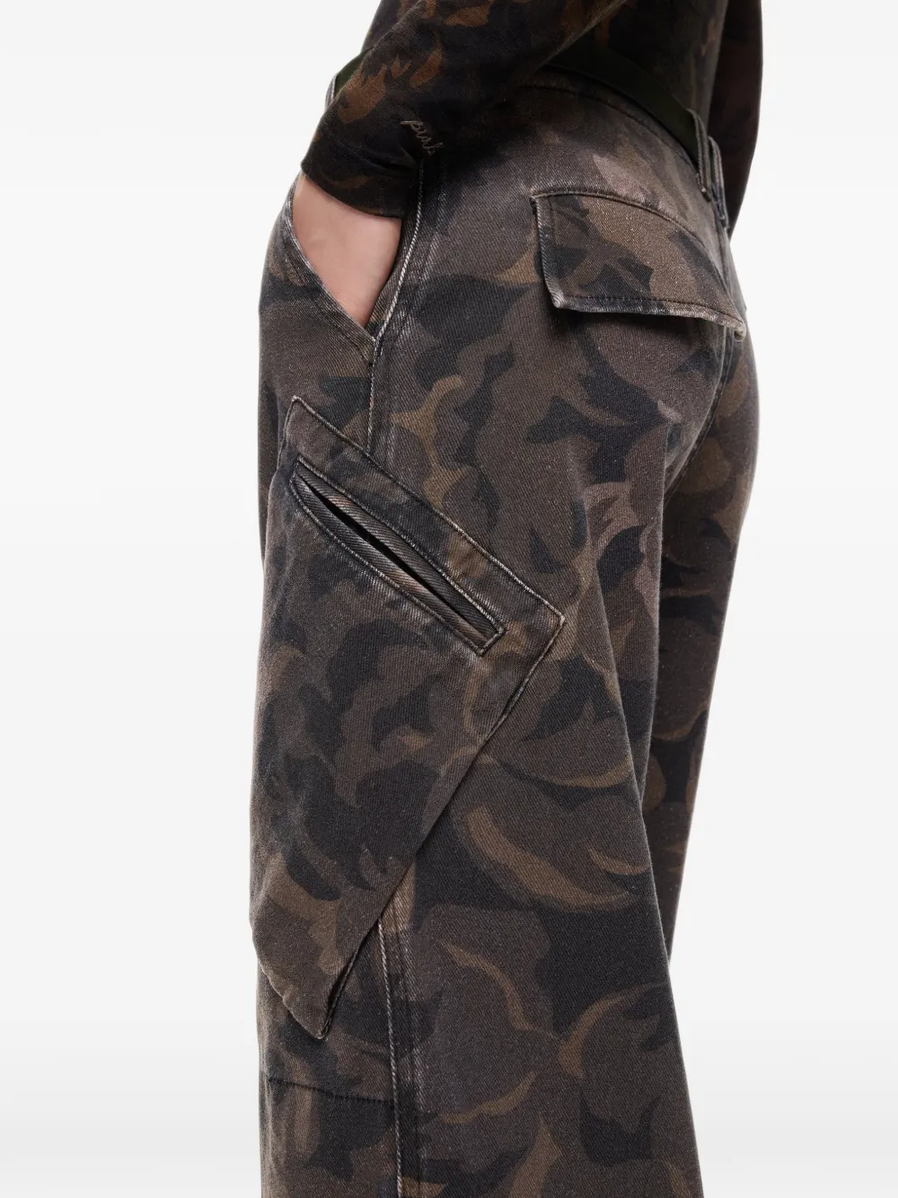 PINKO Cargo broek met wijde pijpen en camouflageprint Groen