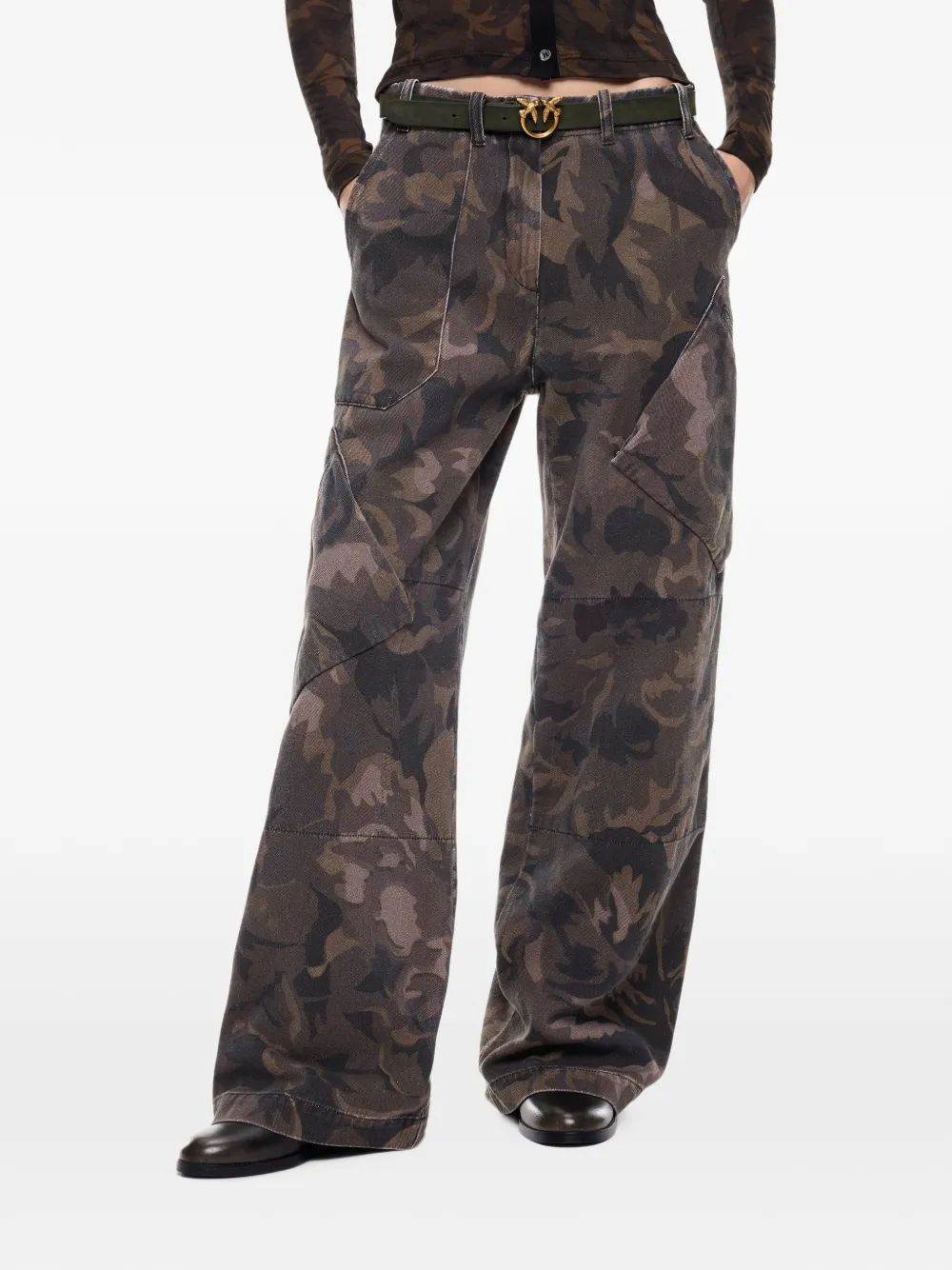 PINKO Cargo broek met wijde pijpen en camouflageprint Groen