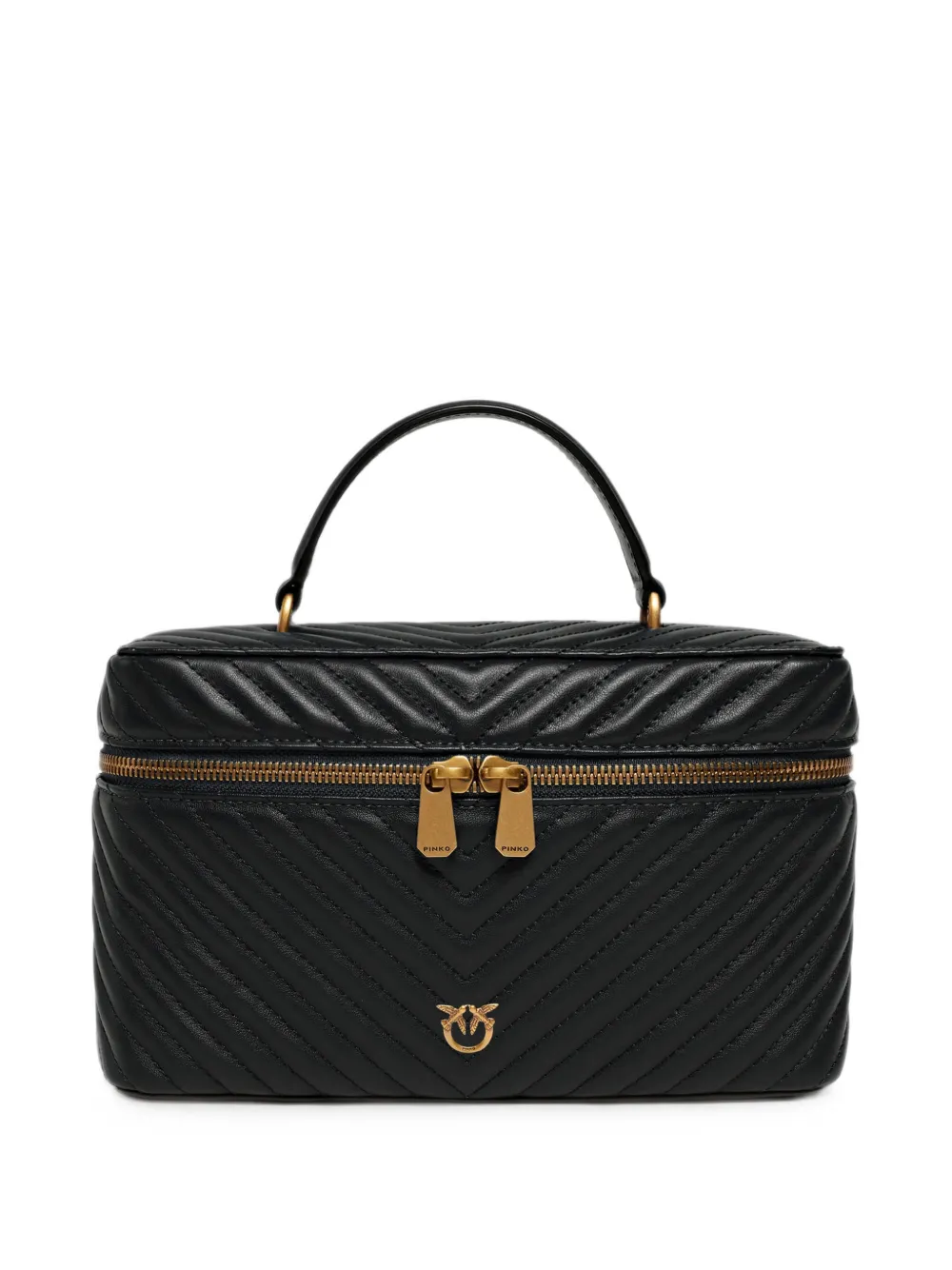 PINKO medium beauty case with shoulder strap in chevron nappa - Nero