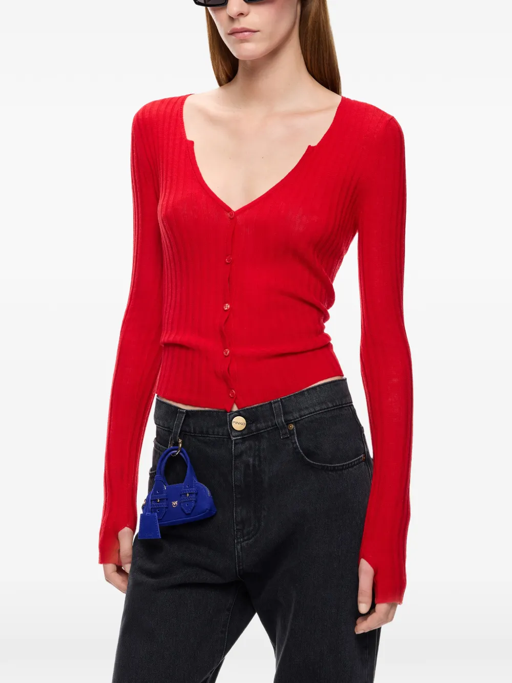 PINKO Geribbeld vest met knopen Rood