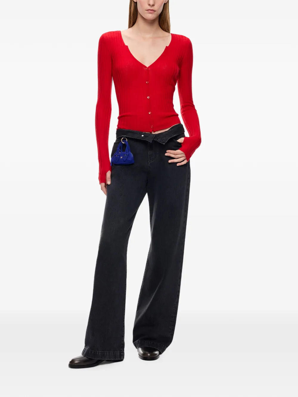 PINKO Geribbeld vest met knopen Rood