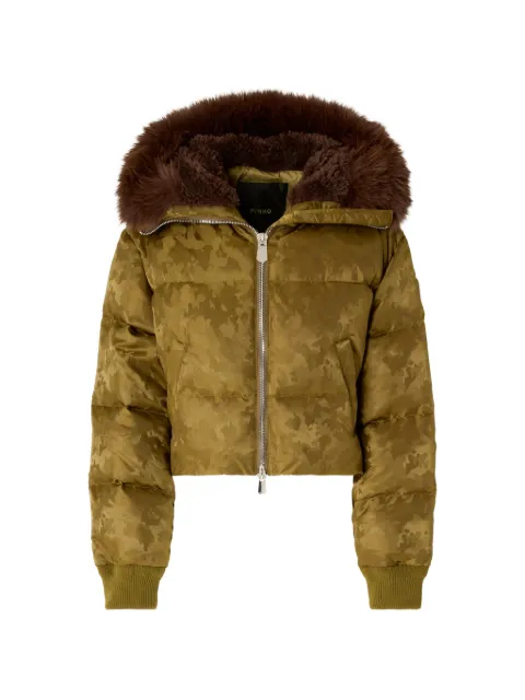 PINKO short down jacket in technical satin with camouflage motif
