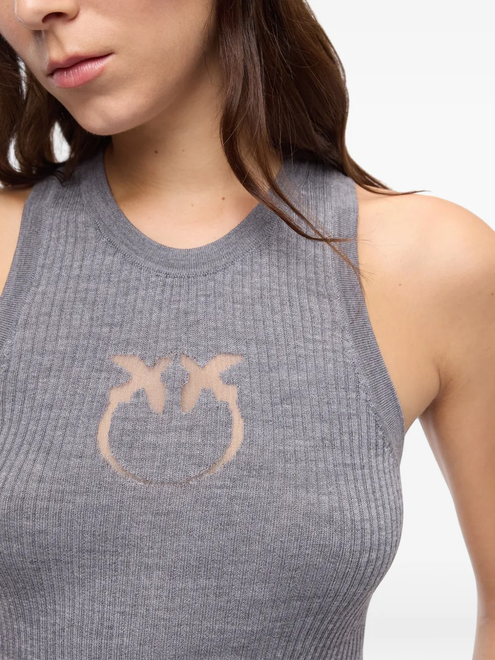 PINKO Geribbelde top met doorzichtig Love Birds logo Grijs