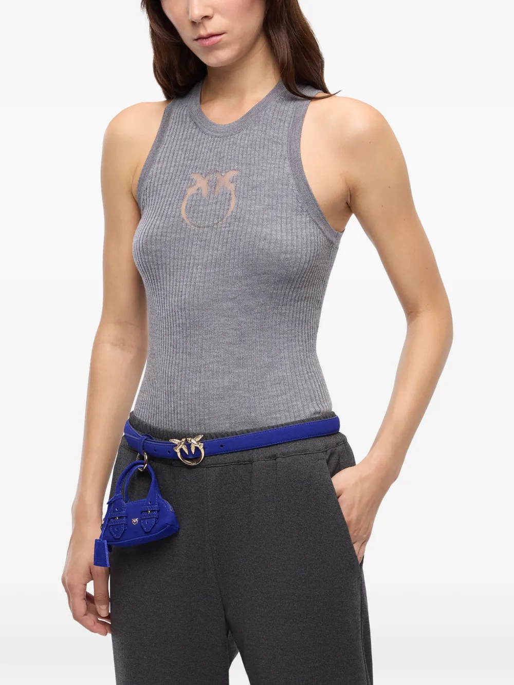 PINKO Geribbelde top met doorzichtig Love Birds logo Grijs