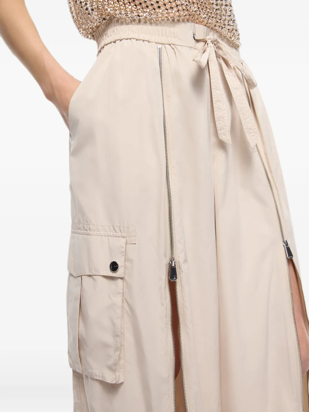 PINKO Palazzo broek met rits en cargo zakken Beige