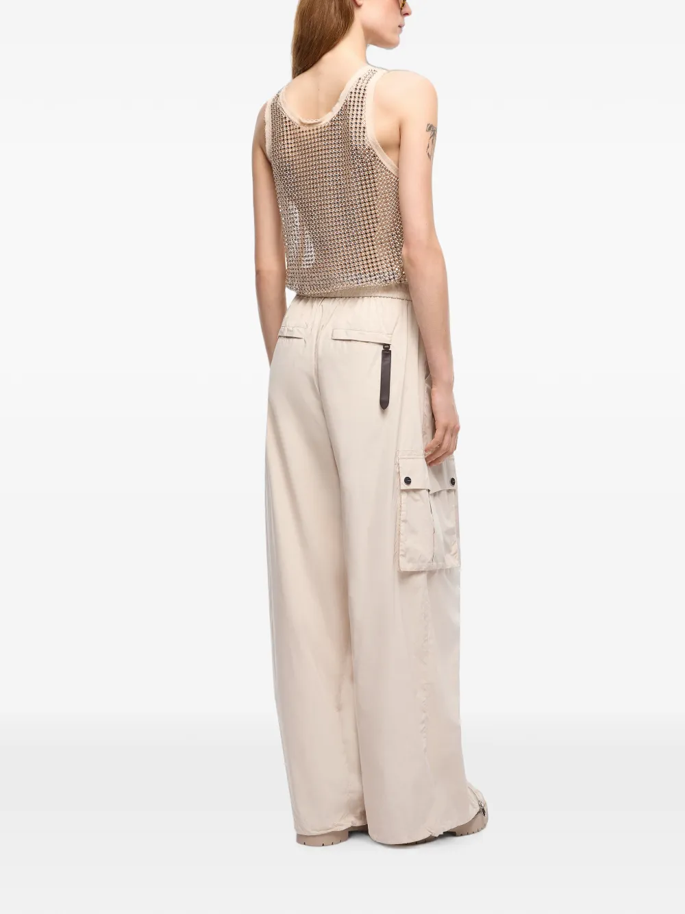 PINKO Palazzo broek met rits en cargo zakken Beige